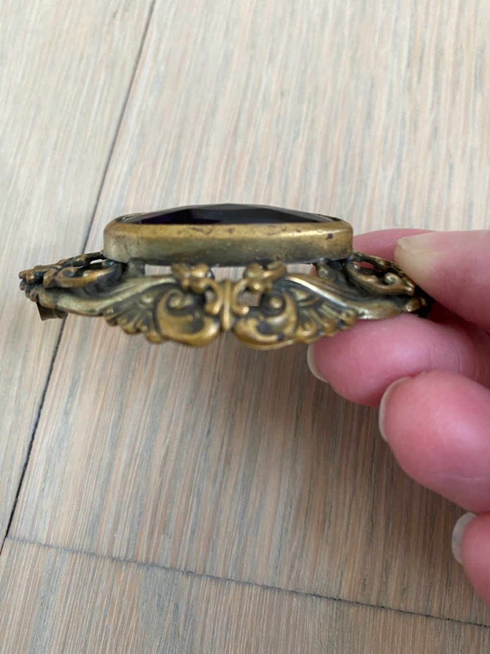 Antique Victorian Art Nouveau Amethyst Glass Jeweled Brooch - Picture 2 of 4